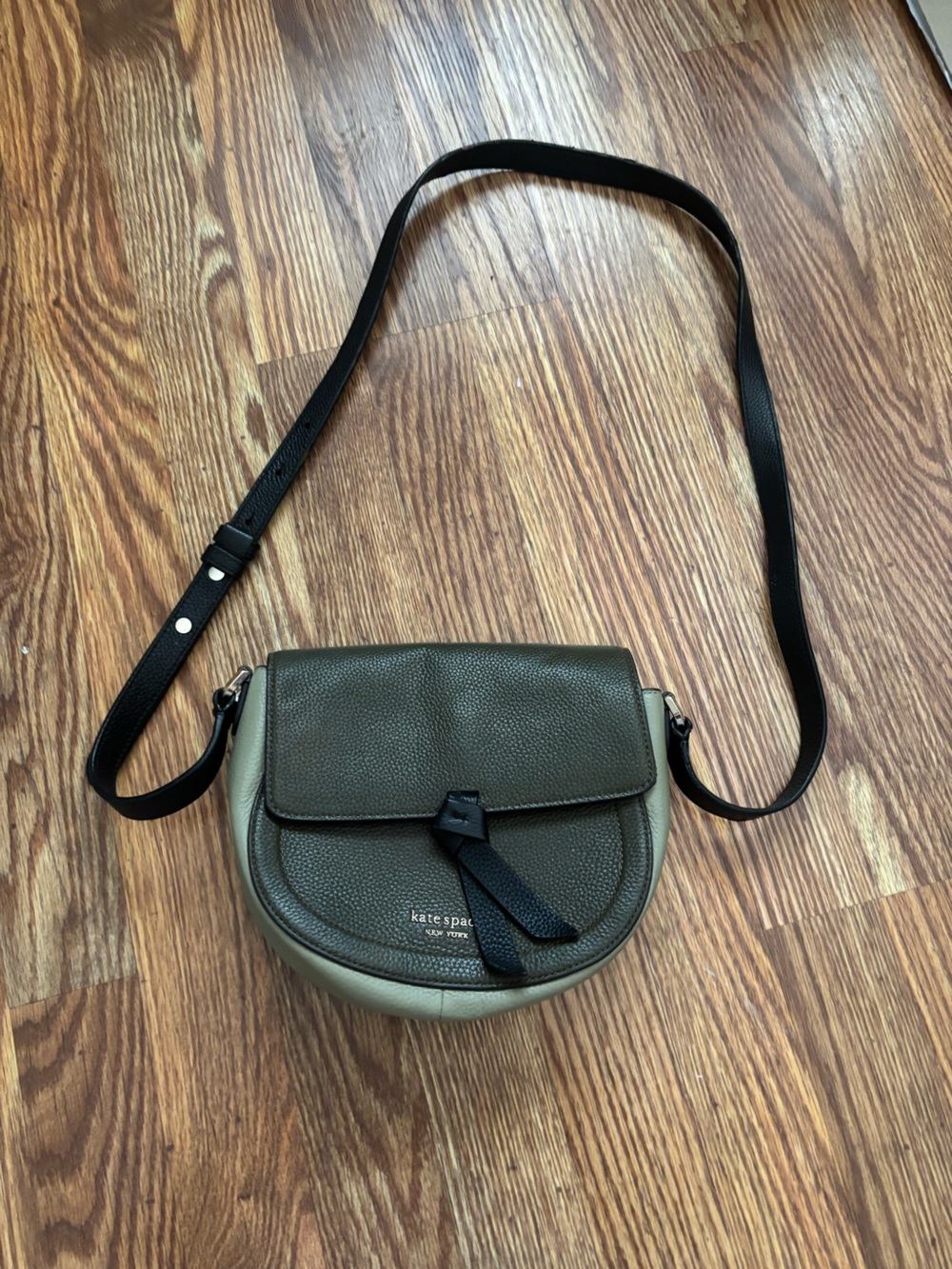 kate spade new york olive green & black pebbled leather crossbody bag